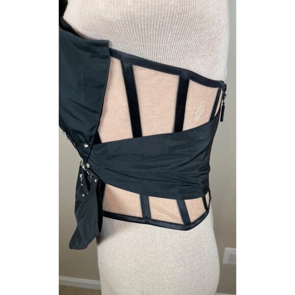 Nafsika Skourti Corset Knot Floral Beaded Top in Black Size 4 - Picture 7 of 11